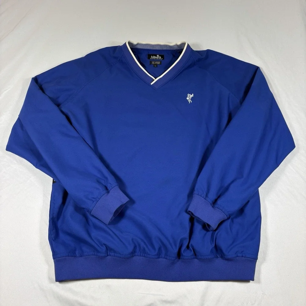 Ashworth‎ Weather Systems Men's Large Vintage Blue Pullover Golf Windbreaker Y2K